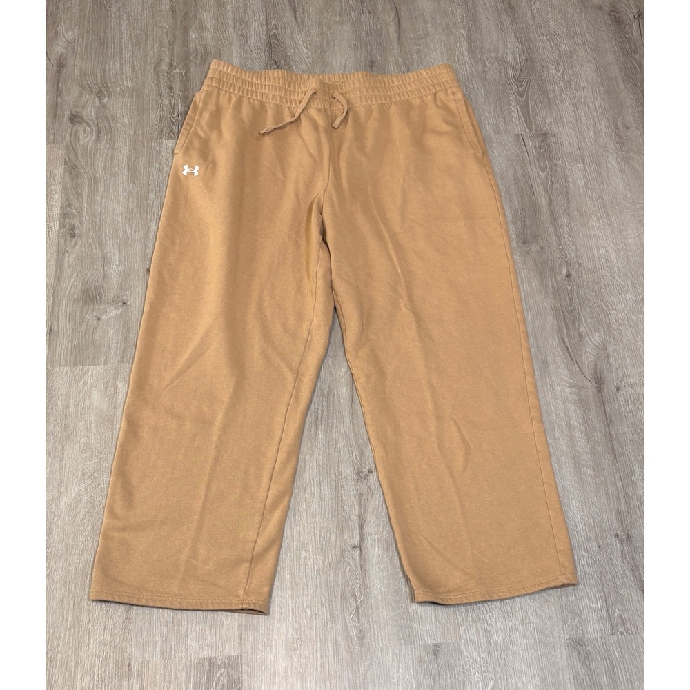 Under Armour Mens 2XL Rival Fleece Pants Tan Brown Wide Leg Sweatpants